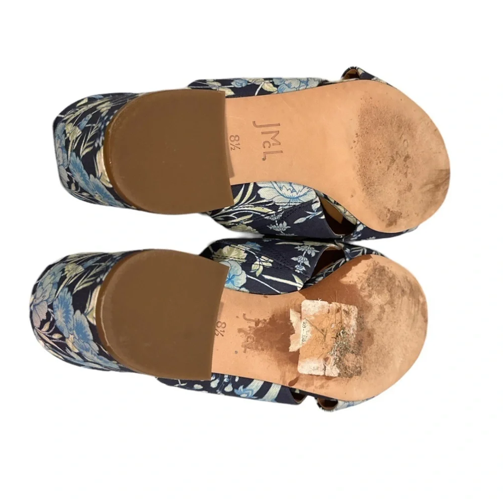 J. MCLAUGHLIN FABRIC FLORAL TRIBECCA AMELIA BLUE CHUNKY BLOCK HEELED MULES 8.5